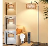 Lampadaire sur Pied Salon Rotin-Variateur Infini 0-100% & 3 Températures (3000K-6500K) - Télécommande/Pédale & Bras Rotatif 360°