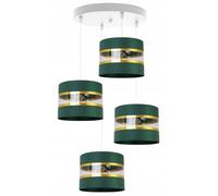Lampadaire Suspendu - Light Home - ELEGANCE GOLD - Métal Blanc - Abat-jour Tissu Vert et Or
