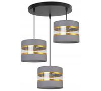 Lampadaire Suspendu - Light Home - ELEGANCE GOLD - Métal Noir - Abat-jour Tissu Gris - Réglable