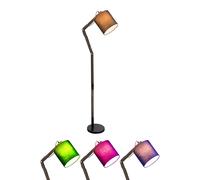 Lampadaire télécommande dimmable lampe articulée bois textile abat-jour lampe de salon mobile, métal noir marron, RGB LED 8,5W 806Lm blanc chaud, H 172 cm