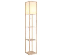 Lampadaire Textile blanc Lampe en bois Lampe de salon Étagère en bois debout, 1x douille E27, LxlxH 26x26x159 cm