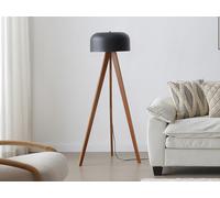 Lampadaire trépied en bois d'hévéa et métal D. 42 x H. 145 cm - Naturel et noir - PAVICO