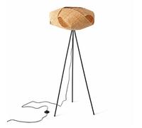Lampadaire Trépied en Métal Noir avec Abat-Jour en Osier Naturel Ø60 cm, Douille E27