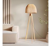 Lampadaire trépied en rotin et bois de teck massif - corte