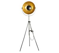 Lampadaire Trépied Industriel Moderne avec Projecteur Orientable en Finition Dorée Craquelée et Hauteur Réglable
