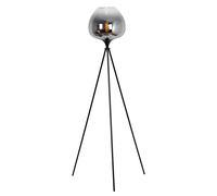 Lampadaire trépied lampadaire salon, verre fumé, métal noir, 1x E27, DxH 65x145 cm