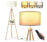 Lampadaire Trépied Led Sur Pied Salon Avec Étagères De Rangement-12W Lampe Sur Pied Bois Avec Télécommande & E27 Ampoule,Lam[IN12]