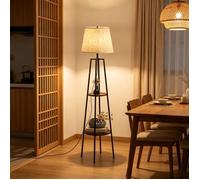 Lampadaire Trépied Moderne avec 2 Étagères Intégrées Lampe de Sol pour Salon Chambre Bureau Douille E27 Sans Ampoule