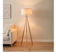 Lampadaire trépied scandinave en bois de pin, abat-jour en lin beige, Ø45 x 152 cm