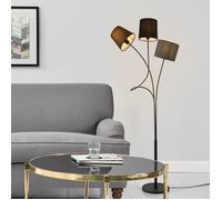 lux.pro Lampadaire Lampe sur Pied avec 3 Douilles Métal et Tissu 3 x E14 Hauteur 146 cm 3 Abat-Jour Marron Noir Gris Armature Noir