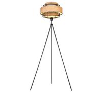 Lampadaire, uplighter, bois, lampe de salon, lampe d'appoint, chambre, trépied à 3 pieds, grillage métallique, noir, 3x E27, H 150 cm