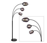 Lampadaire Verre fumé Lampadaire rétro à arcades Salon Lampadaire noir métal verre, interrupteur à pied, 3x E14 douilles, LxlxH 80x60x175 cm