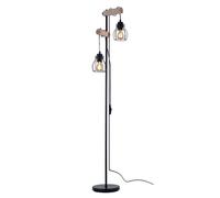 Lampadaire vintage bois lampadaire design industriel lampadaire rétro, réglable en hauteur, télécommande dimmable, 2x LED RGB 8,5W, LxlxH 38,5x23x150 cm