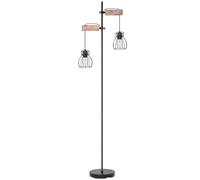 Lampadaire vintage en bois avec deux abat-jours dans une cage design Lampadaire rétro 2 flammes réglable en hauteur, LxPxH 47x25x168cm, salon salle de lecture chambre