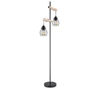 Lampadaire Vintage en bois Lampadaire design industriel Rétro, hauteur réglable, télécommande à intensité variable, 2x RGB LED 9W, LxlxH 38,5x23x150 cm