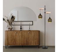 Lampadaire vintage lampadaire en bois lampadaire rétro réglable en hauteur avec abat-jour en cristal, métal, 2x douille E27, LxlxH 54x25x168 cm