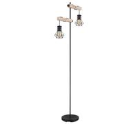 Lampadaire vintage lampadaire en bois noir Lampadaire de salon avec abat-jour en treillis métallique, métal, 2x douilles E27, LxlxH 48x25x168 cm