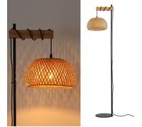 Lampadaire ""Ylva"" en Bois et Osier avec Écran en Bambou, Interrupteur au Pied et Design Moderne pour Salon ou Cuisine