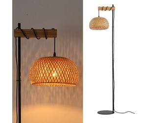 Lampadaire ""Ylva"" en Bois et Osier avec Écran en Bambou, Interrupteur au Pied et Design Moderne pour Salon ou Cuisine