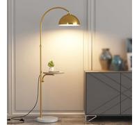 Lampadaires avec table Lampe sur pied dorée avec abat-jour en métal réglable Lampe de sol de luxe pour lecture attentive aux yeux Lampe à poteau haut pour coin de salon 12 W 3 températures de couleur