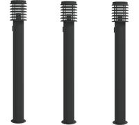 Lampadaires d'extérieur avec sortie 3 pcs noir acier inoxydable