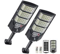 Lampadaires solaires extérieurs, lumière solaire extérieure 8500K, éclairage inondé LED étanche à l’eau de crépuscule à l’aube avec détecteur de mouvement et télécommande, lumières de sécurité pour pa