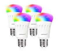 LAMPAOUS intelligente WiFi LED E27 Ampoule à intensité variable、mode lumière blanche et multicolore 、Fonctionne avec le téléphone, Google Home, Alexa. Ampoule ambiance (4 pcs)