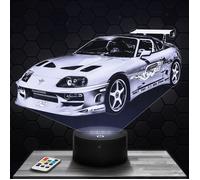 Lampe 3D - Toyota Supra Fast And Furious - Jouet, Miniature, Cadeau Fast And Furious - Veilleuse Led Tactile avec socle au choix