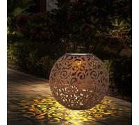 Lampe solaire rouille lampe solaire pour boule extérieure piquet de sol décoratif de jardin solaire, avec effet de lumière orientale, métal, 1x LED blanc chaud, DxH 18x52,5 cm