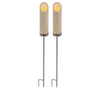 Lampe à brancher, bambou, lumière solaire, piquet, lampe en bambou, solaire, perforations décoratives, vert, LED blanc chaud, DxH 12x79,5 cm, lot de 2