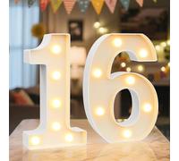 Lampe à chiffres LED Numéro Chiffres lumineux 16, Blanc chaud et froid LED Chiffres lumineux pour décoration Happy Birthday, décoration de fête, décoration de mariage, fonctionnant sur piles