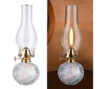 Lampe à Huile Interieur, Lampe à Pétrole Vintage en Verre Transparent Luminosité Réglable, Lampe a Huile Décorative Coupe-Vent pour Salon, Salle à Manger, Utilisation d'Urgence