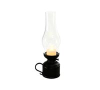 Lampe à huile LED vintage - Flamme oscillante - Cheminée transparente et poignée - Veilleuse à piles pour chambre à coucher, salon et décoration de table, lueur d'ambiance chaude