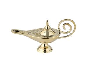 Lampe à huile Orientale Magique Aladin Génie JINI 19cm Grand Doré | Lampe d’Aladin Arabe en laiton massif | Décoration indienne Aladdin comme décoration de table de mariage ou de fenêtre