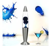 Lampe à Lave futuriste Timmy rétro en bleu base argentée avec interrupteur G9 H:36 cm parfaite pour le salon idée de cadeau pour Noël