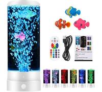 Lampe à lave LED fantaisie avec poisson - Lampe LED colonne d'eau à bulles - Lampe d'ambiance - Blanc