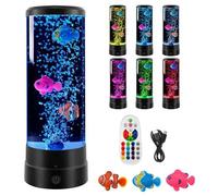 Lampe à lave LED fantaisie avec poisson - Lampe LED colonne d'eau à bulles - Lampe d'ambiance - Noir