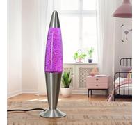 Lampe à lave Lila avec paillettes, argent Lampe à paillettes, rétro, salon, décoratif, H:42 cm, G9, ampoules incluses, excitant, paillettes, lampe de table JENNY