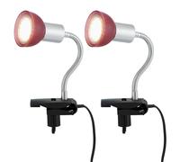 Lampe à pince, argent Lampe à pince Lampe à pince LED avec prise, lampe de table, liseuse, spot mobile, métal couleur titane, verre rouge, 1x LED 3W 250Lm 3000K, HxLxP 34x9x6,1 cm, lot de 2