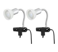 Lampe à pince blanche Lampe à pince LED avec fiche, lampe de table lampe de lecture, spot mobile, métal couleur titane verre blanc, 1x LED 3W 250Lm 3000K, HxLxB 34x9x6,1 cm, 2er Set