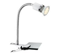 Lampe à pince LED Lampe de table col de cygne LED Lampe à pince blanche avec prise de courant Lampe à pince de bureau, spot flexo, chrome, 1x GU10 3W 250lm blanc chaud, lit cuisine