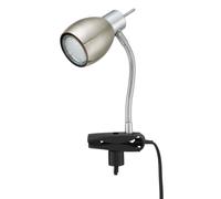Lampe à pince nickel mat Lampe à pince Lampe à pince LED avec prise, lampe de table liseuse, spot mobile, métal noir, 1x LED 3W 250Lm 3000K, HxA 17,5x12cm