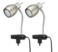 Lampe à pince nickel mat lampe à pince lampe à pince LED avec prise, lampe de table liseuse, spot mobile, métal noir, 1x LED 3W 250Lm 3000K, HxA 17,5x12cm, lot de 2