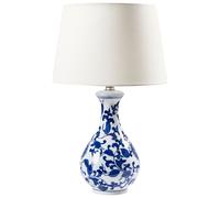 Lampe à Poser de Table en Porcelaine Abat-Jour Tambour en Lin Base Florale Éclai