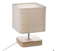 Atmosphera – Lampe à poser Toxey beige en bois et tissu façon lin H21 cm – Ampoule non incluse