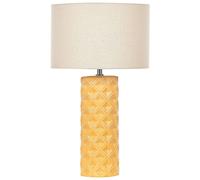 Lampe à Poser en Céramique avec Abat-jour Tambour Beige Base Motif Jaune Balonne