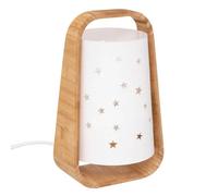 Atmosphera - Lampe à Poser Enfant Étoiles Blanche - D. 15 x H 27 cm - Base Bambou, Abat-Jour Papier - Pour Chambre, Veilleuse, Lampe de Chevet