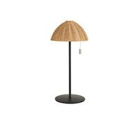 Lampe à poser extérieure WILOW - Rechargeable, imitation rotin, pied métal noir, Marron