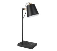 Lampe à poser LACEY-QI LED 5,5W en acier et bois noir et marron 240x135x500mm