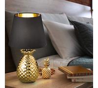 Lampe à poser lampe d'appoint lampe d'appoint vintage veilleuse chambre, look rétro ananas, céramique or textile noir, 1x douille E14, DxH 20x35 cm